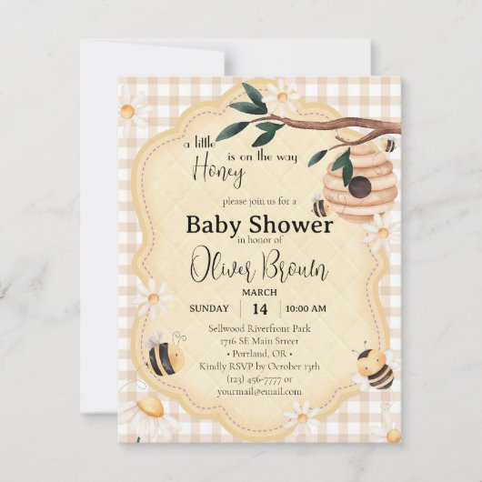 Little honey Bee Baby shower Waterverf Kaart (Voorkant)