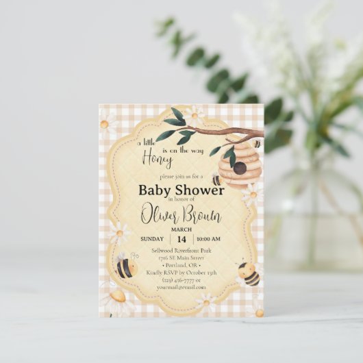Little honey Bee Baby shower Waterverf Kaart (Staand voorkant)