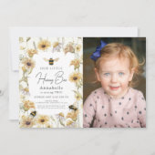 Little Honey Bee Chamomile Birthday Foto Kaart (Voorkant)