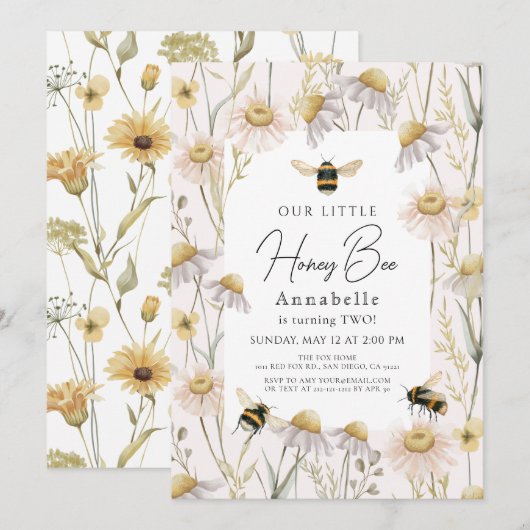 Little Honey Bee Chamomile Boho Pink Birthday Kaart (Voorkant / Achterkant)