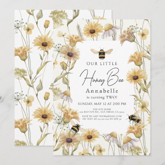 Little Honey Bee Chamomile & Daisy Kids Birthday Kaart (Voorkant / Achterkant)