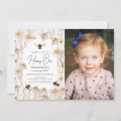 Little Honey Bee Chamomile Pink Birthday Foto Kaart (Voorkant)