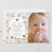 Little Honey Bee Chamomile Pink foto 1e verjaardag Kaart (Voorkant)