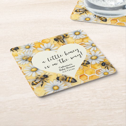 Little Honey Bee Comb Daisy Spring Baby shower Kartonnen Onderzetters (Schuin)