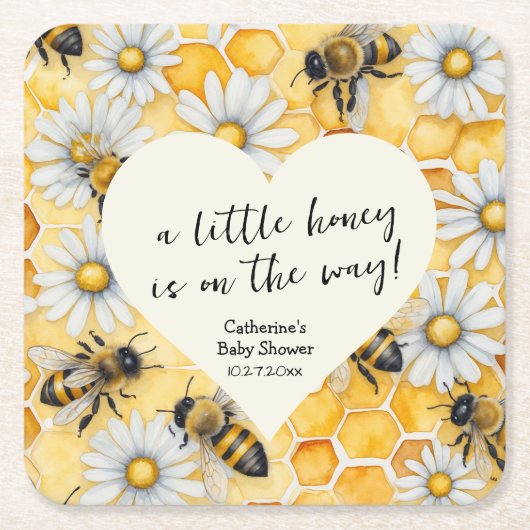 Little Honey Bee Comb Daisy Spring Baby shower Kartonnen Onderzetters (Voorkant)