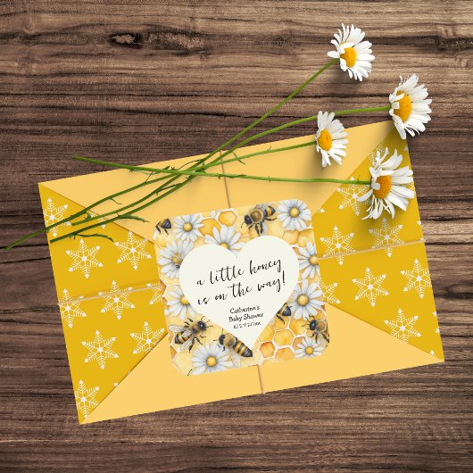 Little Honey Bee Comb Daisy Spring Baby shower Vierkante Sticker