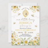 Little Honey Bee Floral First Birthday Invite Kaart (Voorkant)