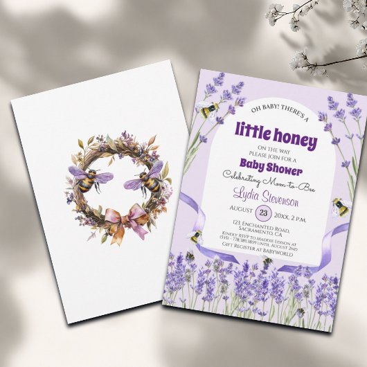 Little Honey Bee Lavender Baby shower Invitation Kaart