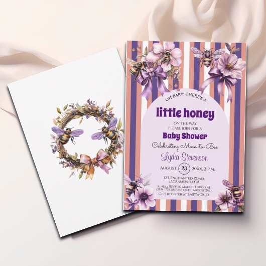 Little Honey Bee Paarse Baby shower Kaart