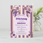Little Honey Bee Paarse Baby shower Kaart (Staand voorkant)