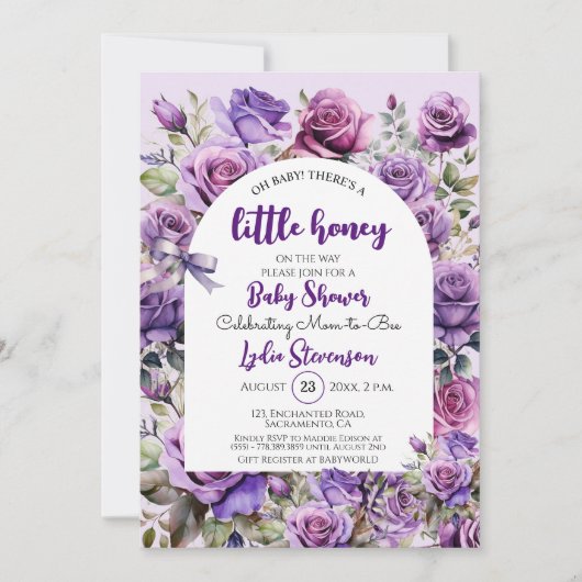 Little Honey Bee Rozen Baby shower Uitnodiging (Voorkant)