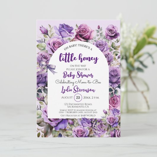 Little Honey Bee Rozen Baby shower Uitnodiging (Staand voorkant)