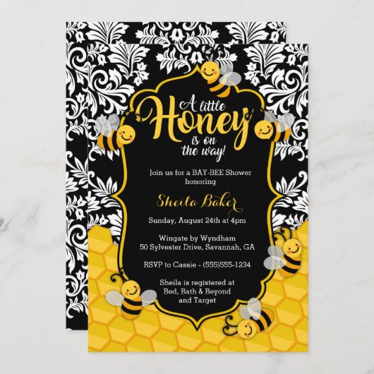 Little Honey - Bee Theme Baby shower Invitation Kaart (Voorkant / Achterkant)