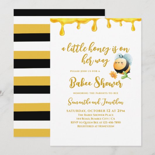 Little Honey Bee Theme Simple Girl Baby shower Kaart (Voorkant / Achterkant)
