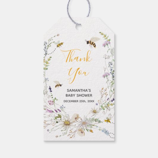 Little Honey Bee Wildflower Baby shower Bedankt Cadeaulabel (Achterkant)