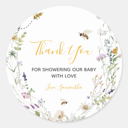 Little Honey Bee Wildflower Baby shower Bedankt Ronde Sticker (Voorkant)