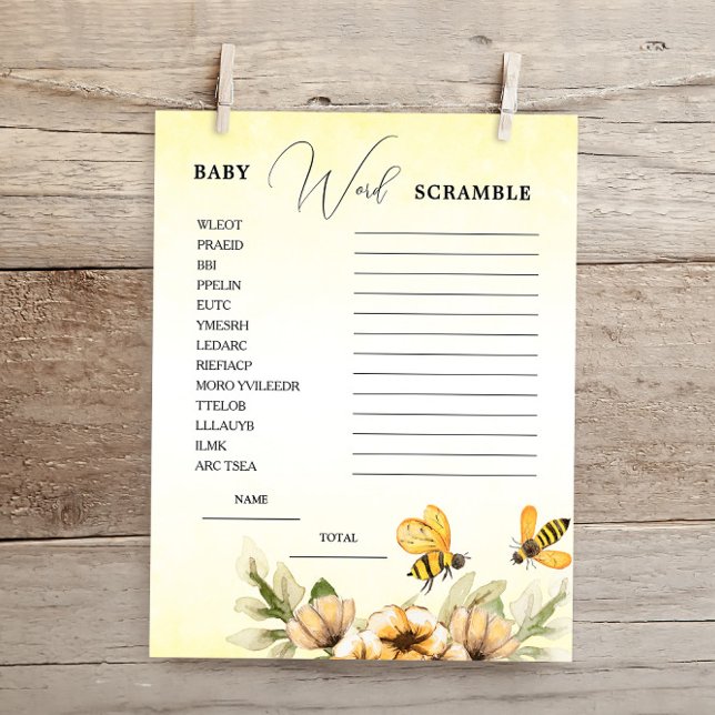 Little Honey Bee Word Scramble Baby shower spel (Creator heeft geüpload)