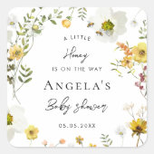 Little Honey Bee Yellow Floral Baby shower Vierkante Sticker (Voorkant)