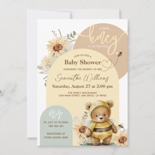Little honey Bee Zonnebloem Beer Baby shower Kaart (Voorkant)