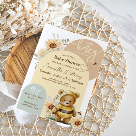 Little honey Bee Zonnebloem Beer Baby shower Kaart