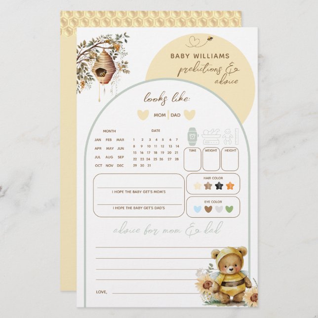 Little honey Beer Baby shower voorspellingen spel (Voorkant / Achterkant)