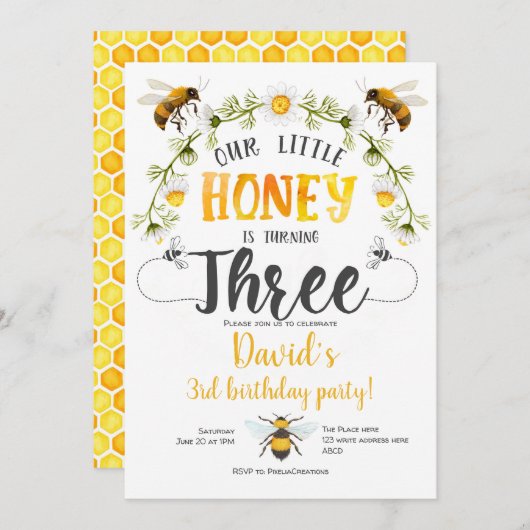 Little Honey, Bumble bee, Bee, Boy, 3rd jarig Kaart (Voorkant / Achterkant)