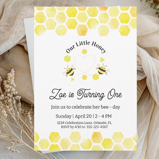 Little Honey Invitation Kids 1st Birthday Card Kaart