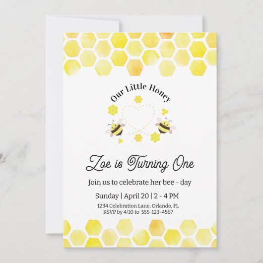 Little Honey Invitation Kids 1st Birthday Card Kaart (Voorkant)