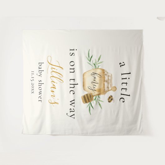 Little Honey On The Way Bee Baby Shower Backdrop Wandkleed (Voorkant (horizontaal))