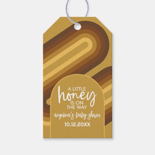 Little Honey on the Way Retro Stripes Baby shower Cadeaulabel (Voorkant)