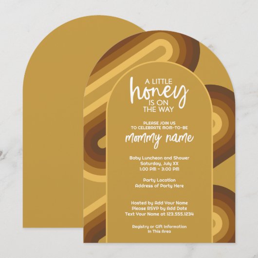 Little Honey on the Way Retro Stripes Baby shower Kaart (Voorkant / Achterkant)