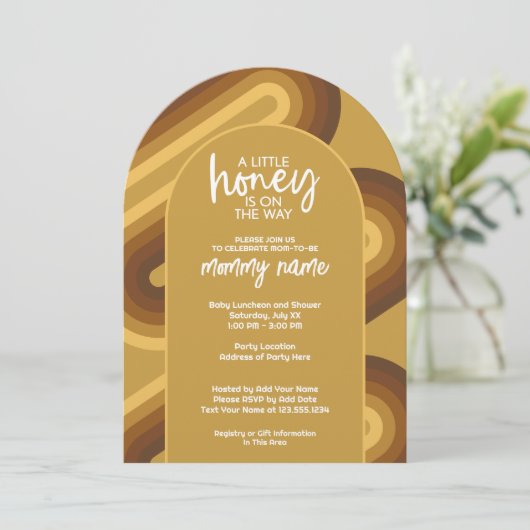 Little Honey on the Way Retro Stripes Baby shower Kaart (Staand voorkant)