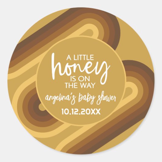 Little Honey on the Way Retro Stripes Baby shower Ronde Sticker (Voorkant)