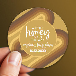 Little Honey on the Way Retro Stripes Baby shower Ronde Sticker