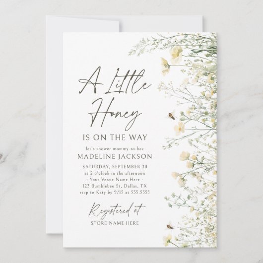 Little Honey on the Way Wildflower Bee Baby shower Kaart (Voorkant)