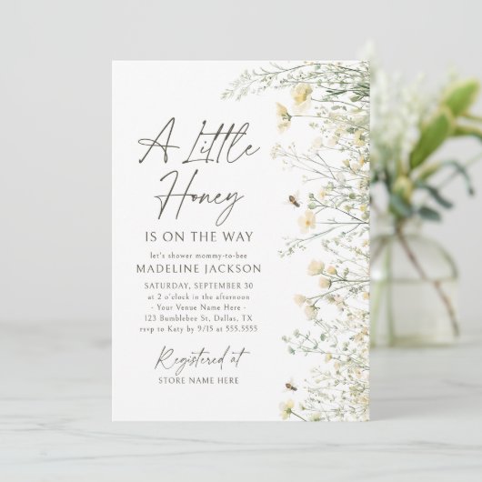 Little Honey on the Way Wildflower Bee Baby shower Kaart (Staand voorkant)