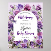 Little Honey Paarse Rozen Baby shower Welkom Poster (Voorkant)