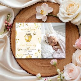Little Honey Photo 1st Birthday Invite Kaart