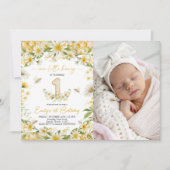 Little Honey Photo 1st Birthday Invite Kaart (Voorkant)