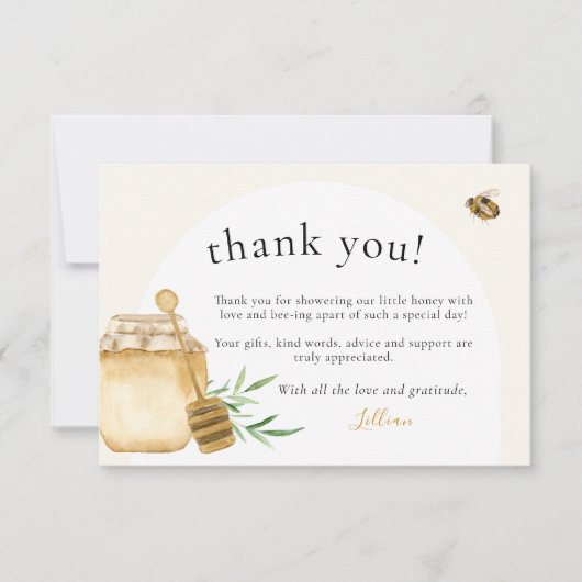 Little Honey Soft Watercolor Bee Baby Shower Flat Bedankkaart (Voorkant)