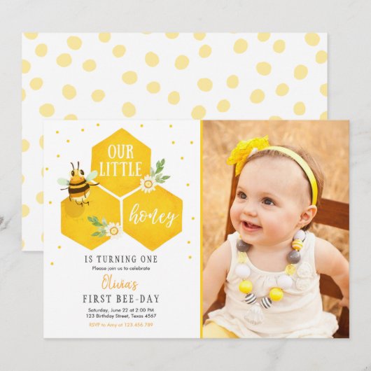 Little Honey Verjaardag Uitnodiging Bijendag Bijen (Voorkant / Achterkant)