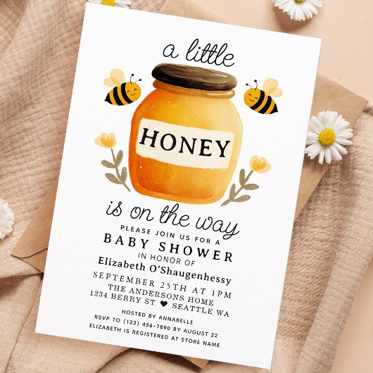 Little Honey Watercolor Bee Baby Shower Kaart