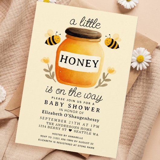Little Honey Watercolor Bee Baby Shower Kaart