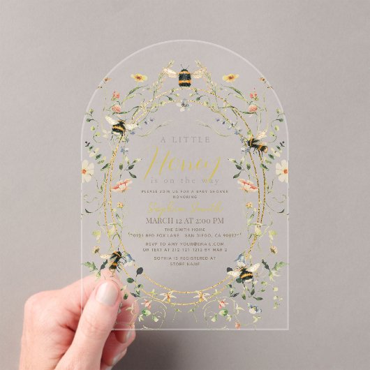 Little Honey Wildflower Bee Baby shower Acryl Uitnodigingen (Insitu (Draagbaar))