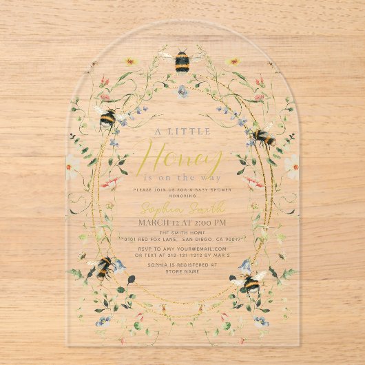 Little Honey Wildflower Bee Baby shower Acryl Uitnodigingen (Voorkant)