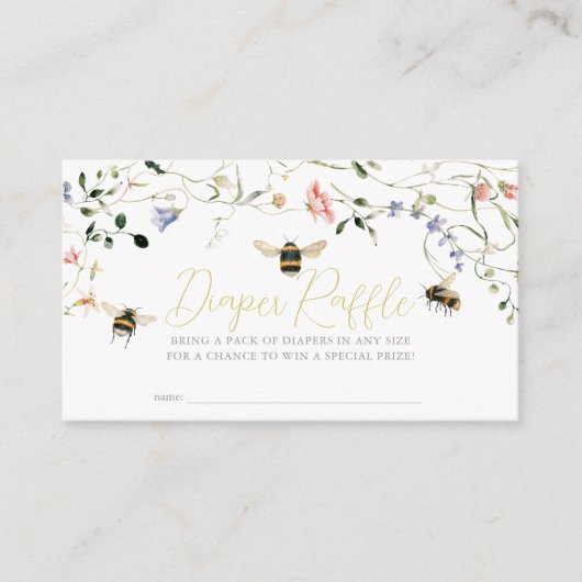 Little Honey Wildflower Bee Diaper Raffle Ticket Informatiekaartje (Voorkant)