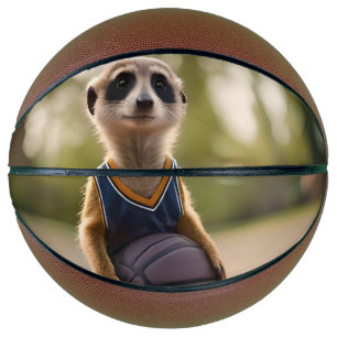 Little Hoop Star: Baby Meerkat Holding Basketball Basketbal