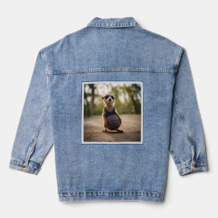 Little Hoop Star: Baby Meerkat Holding Basketball Denim Jacket