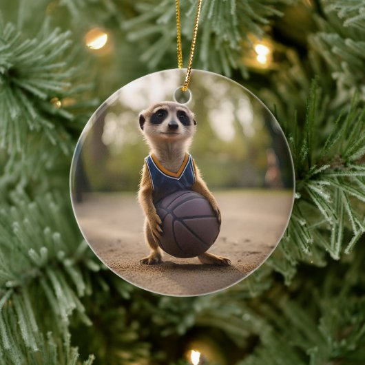 Little Hoop Star: Baby Meerkat Holding Basketball Keramisch Ornament (Boom)