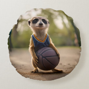 Little Hoop Star: Baby Meerkat Holding Basketball Rond Kussen